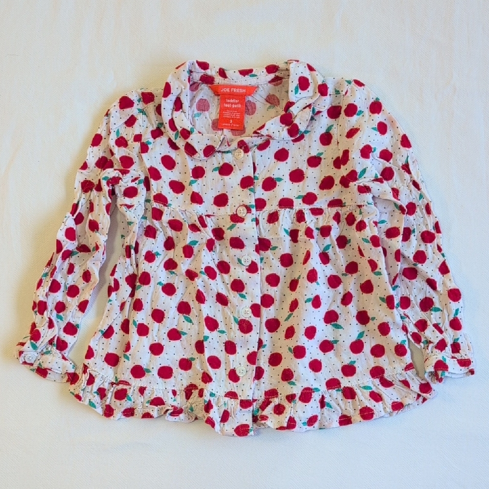 joe fresh apple dotted peter pan collar ruffle trim rayon blouse 3T toddler girl